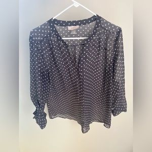 Sheer LOFT blouse with polka dot print and 3/4 sleeves